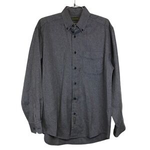 Dockers Mens Medium Gray Herringbone Button Up Shirt 100% Cotton Work Casual